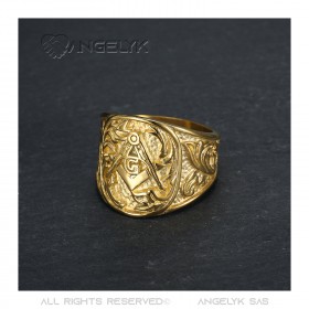 BA0247 BOBIJOO JEWELRY Herren Freimaurer Ring G Siegelring Edelstahl und Gold