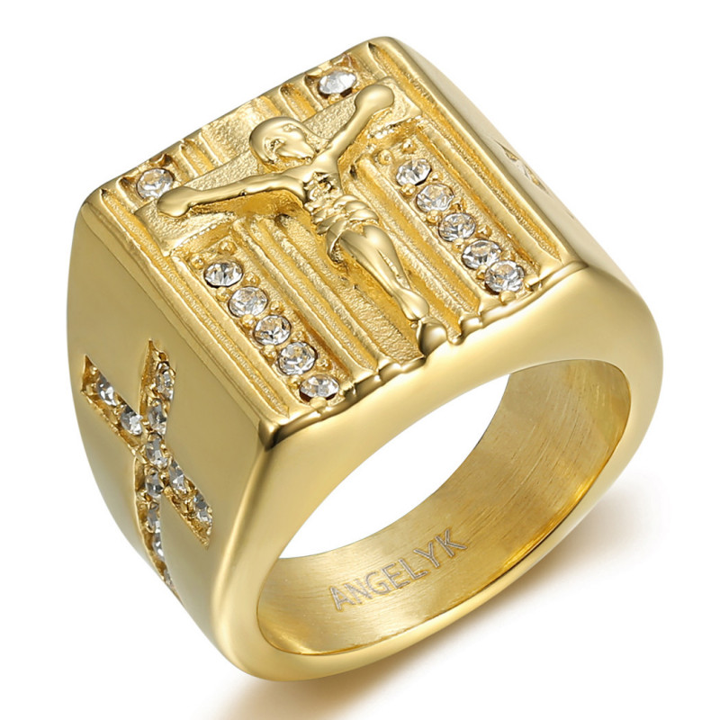 BA0216 BOBIJOO JEWELRY Anello croce Gesù Acciaio inossidabile Oro Diamante