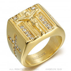 BA0216 BOBIJOO JEWELRY Jesus Kreuzring Edelstahl Gold Diamant