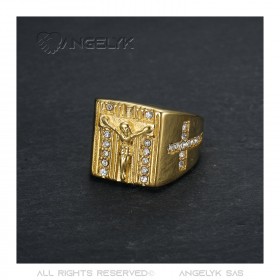 BA0216 BOBIJOO JEWELRY Anillo con cruz de Jesús Acero inoxidable Oro Diamante