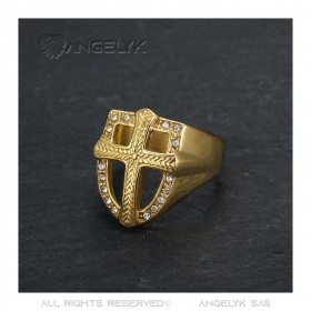 BA0226 BOBIJOO JEWELRY Ring cross Signet ring coat of arms shield Steel Gold Diamond