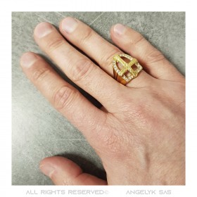 BA0226 BOBIJOO JEWELRY Ring cross Signet ring coat of arms shield Steel Gold Diamond