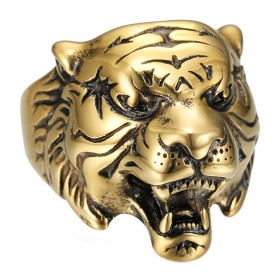 BA0275 BOBIJOO JEWELRY Tiger ring Stainless steel Gold Vintage black