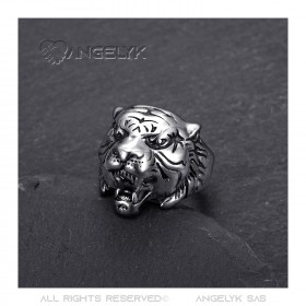 BA0346 BOBIJOO JEWELRY Tiger ring Stainless steel Silver Vintage black