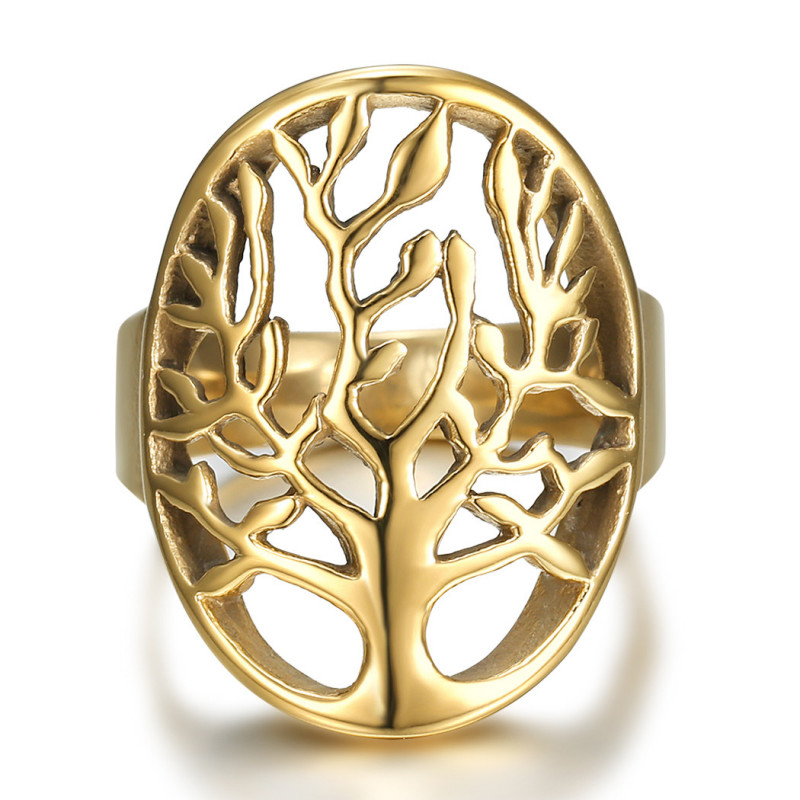 BAF0060 BOBIJOO JEWELRY Anello albero della vita Donna o Uomo Acciaio inossidabile Oro