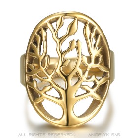 BAF0060 BOBIJOO JEWELRY Anello albero della vita Donna o Uomo Acciaio inossidabile Oro