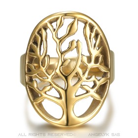 Bague arbre de vie Femme ou Homme Acier inoxydable Or bobijoo