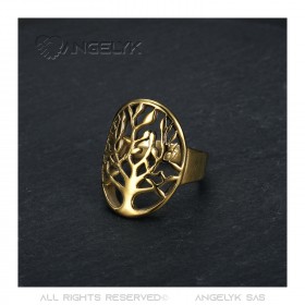 BAF0060 BOBIJOO JEWELRY Anello albero della vita Donna o Uomo Acciaio inossidabile Oro