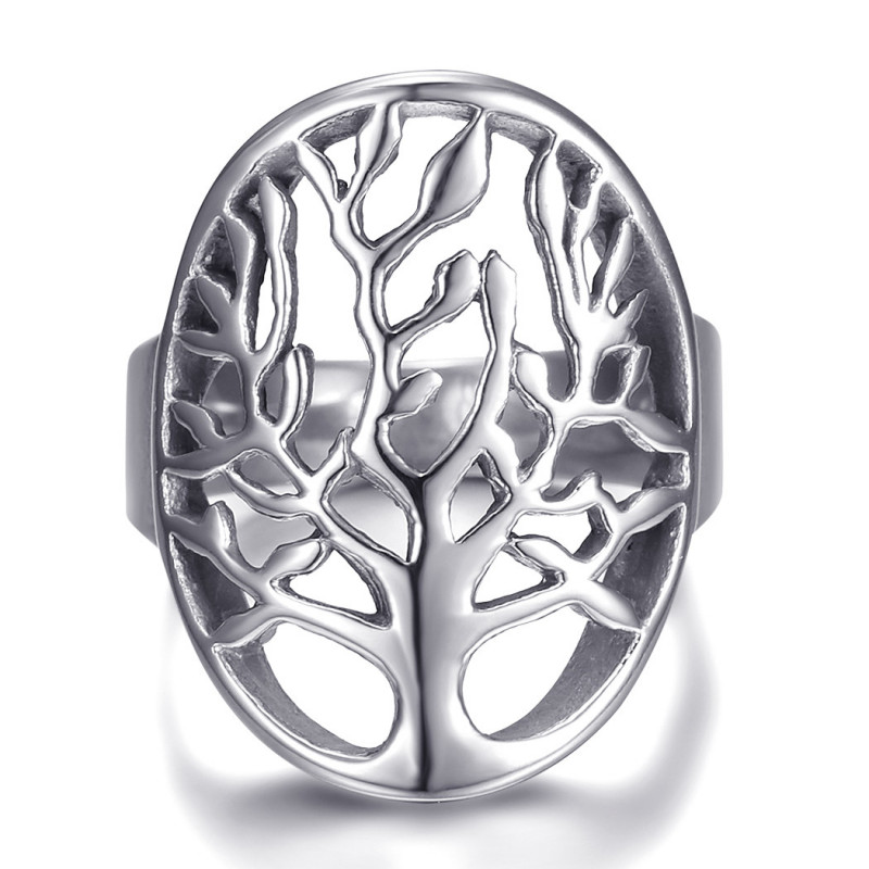 Bague arbre de vie Femme ou Homme Acier inoxydable Argent bobijoo