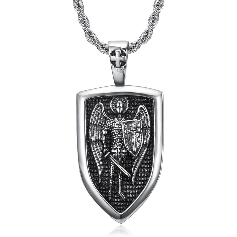 PE0349 BOBIJOO JEWELRY Ciondolo San Michele Soldato dell'Esercito Cavaliere Templare Acciaio