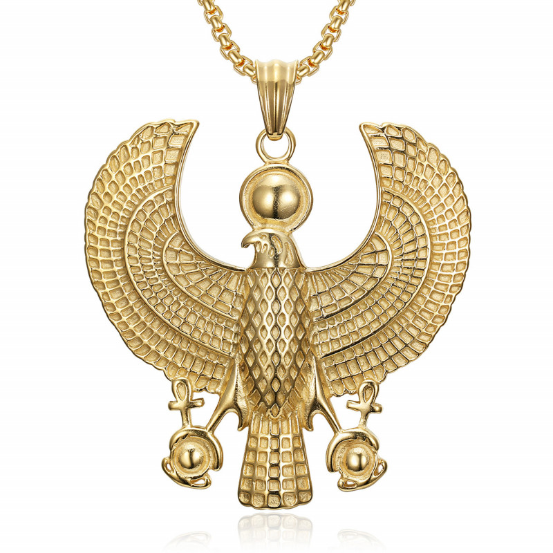 PE0066 BOBIJOO JEWELRY Egyptian pendant Horus Falcon Raptor Eye Stainless Steel Gold
