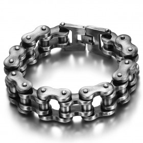 BR0183 BOBIJOO JEWELRY Biker bracelet Large XXL motorcycle chain Aged steel 24cm