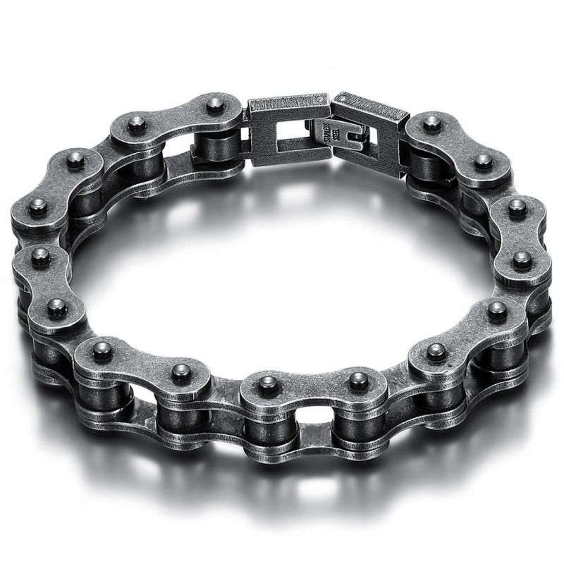 BR0184 BOBIJOO JEWELRY Biker bracelet Motorcycle chain Aged steel 22cm