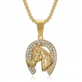 PE0136 BOBIJOO JEWELRY Anhänger Hufeisen Elvis Strass Zigeuner Stahl Goldkette