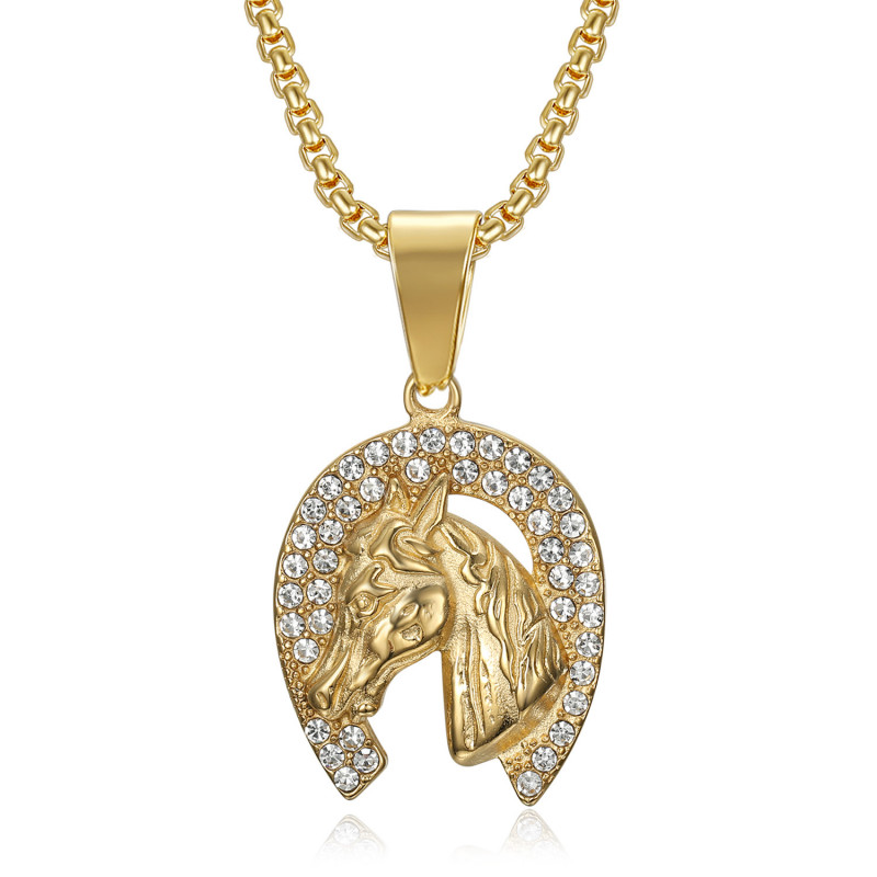 PE0136 BOBIJOO JEWELRY Anhänger Hufeisen Elvis Strass Zigeuner Stahl Goldkette