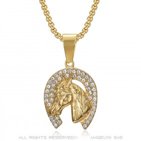 PE0136 BOBIJOO JEWELRY Anhänger Hufeisen Elvis Strass Zigeuner Stahl Goldkette