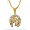 PE0136 BOBIJOO JEWELRY Colgante Herradura Elvis Strass Gypsy Acero Cadena Oro