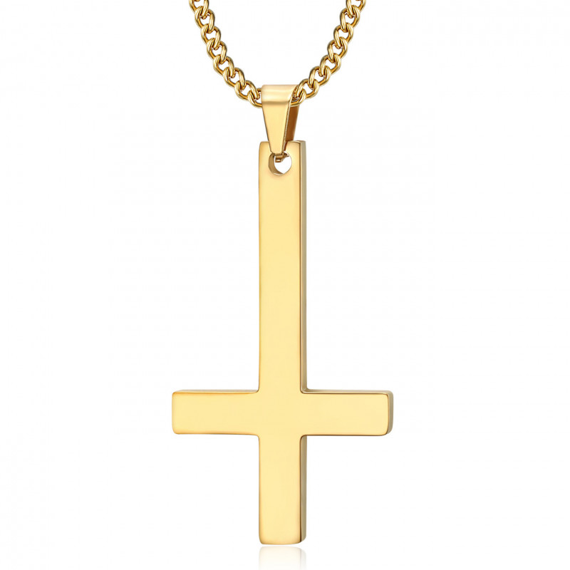 PE0013G BOBIJOO JEWELRY Cross of St. Peter, gold stainless steel necklace pendant