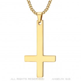 PE0013G BOBIJOO JEWELRY Cross of St. Peter, gold stainless steel necklace pendant