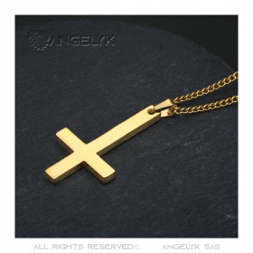 PE0013G BOBIJOO JEWELRY Cross of St. Peter, gold stainless steel necklace pendant