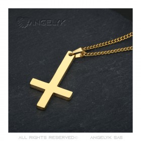 PE0013G BOBIJOO JEWELRY Cross of St. Peter, gold stainless steel necklace pendant