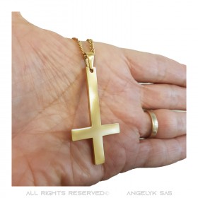 PE0013G BOBIJOO JEWELRY Cross of St. Peter, gold stainless steel necklace pendant