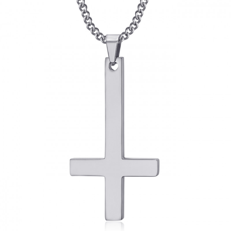 PE0013S BOBIJOO JEWELRY Cross of St. Peter, silver stainless steel necklace pendant