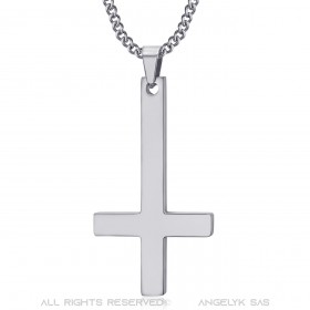 PE0013S BOBIJOO JEWELRY Cross of St. Peter, silver stainless steel necklace pendant