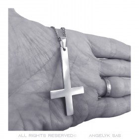 PE0013S BOBIJOO JEWELRY Cross of St. Peter, silver stainless steel necklace pendant