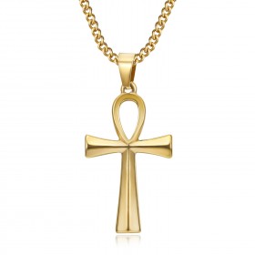 Croix de vie pendentif 40mm Acier inoxydable Or Collier bobijoo