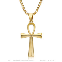 Croix de vie pendentif 40mm Acier inoxydable Or Collier bobijoo