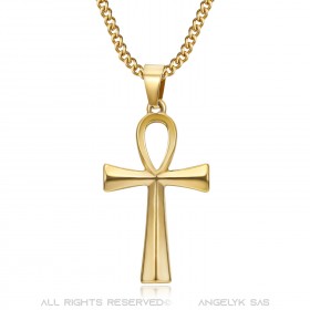 PEF0037 BOBIJOO JEWELRY Kreuz des Lebens Anhänger 40mm Edelstahl Goldkette