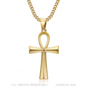 PEF0037 BOBIJOO JEWELRY Ciondolo Croce della vita Collana in acciaio inossidabile da 40 mm