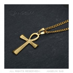 Croix de vie pendentif 40mm Acier inoxydable Or Collier bobijoo