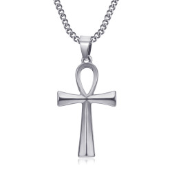 PEF0037S BOBIJOO JEWELRY Cross of Life Pendant 40mm Stainless Steel Silver Necklace