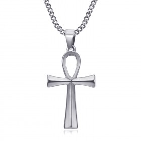 PEF0037S BOBIJOO JEWELRY Cross of Life Pendant 40mm Stainless Steel Silver Necklace
