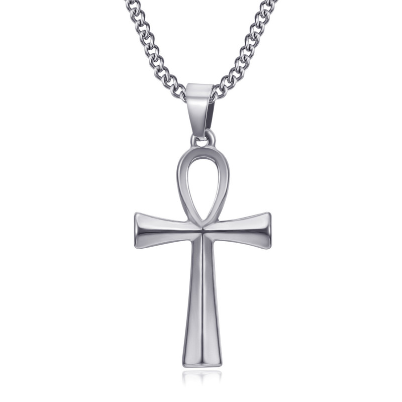 Croix de vie pendentif 40mm Acier inoxydable Argent Collier bobijoo