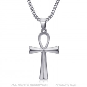 PEF0037S BOBIJOO JEWELRY Kreuz des Lebens Anhänger 40 mm Edelstahl-Silber-Halskette