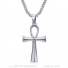 PEF0037S BOBIJOO JEWELRY Cross of Life Pendant 40mm Stainless Steel Silver Necklace