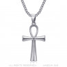 PEF0037S BOBIJOO JEWELRY Kreuz des Lebens Anhänger 40 mm Edelstahl-Silber-Halskette