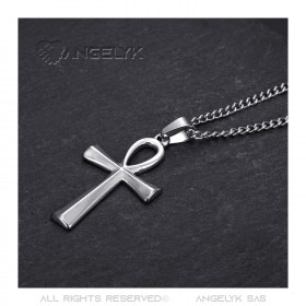 PEF0037S BOBIJOO JEWELRY Cross of Life Pendant 40mm Stainless Steel Silver Necklace