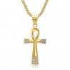PE0052 BOBIJOO JEWELRY Cross of life pendant 40mm Stainless Steel Gold Diamonds Necklace