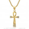 PE0052 BOBIJOO JEWELRY Kreuz des Lebens Anhänger 40mm Edelstahl Gold Diamanten Halskette