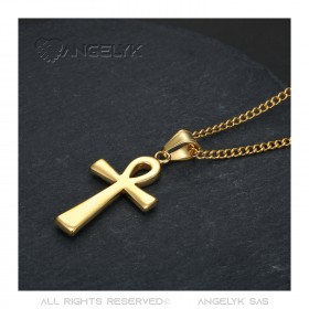 Croix de vie pendentif 40mm Acier inoxydable Or Diamants Collier bobijoo