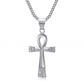 PE0052S BOBIJOO JEWELRY Colgante cruz de la vida 40mm Acero inoxidable Collar de diamantes