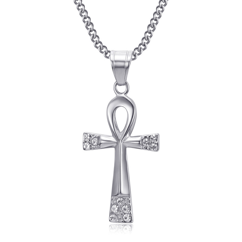 Croix de vie pendentif 40mm Acier inoxydable Diamants Collier bobijoo