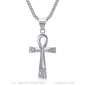 PE0052S BOBIJOO JEWELRY Kreuz des Lebens Anhänger 40 mm Edelstahl-Diamanten-Halskette