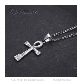 Croix de vie pendentif 40mm Acier inoxydable Diamants Collier bobijoo