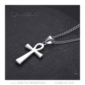 PE0052S BOBIJOO JEWELRY Cross of life pendant 40mm Stainless steel Diamonds Necklace