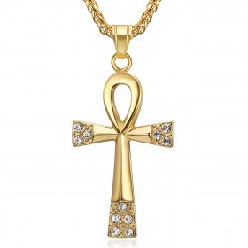 Croix de vie pendentif 60mm Acier inoxydable Or Diamants Collier bobijoo